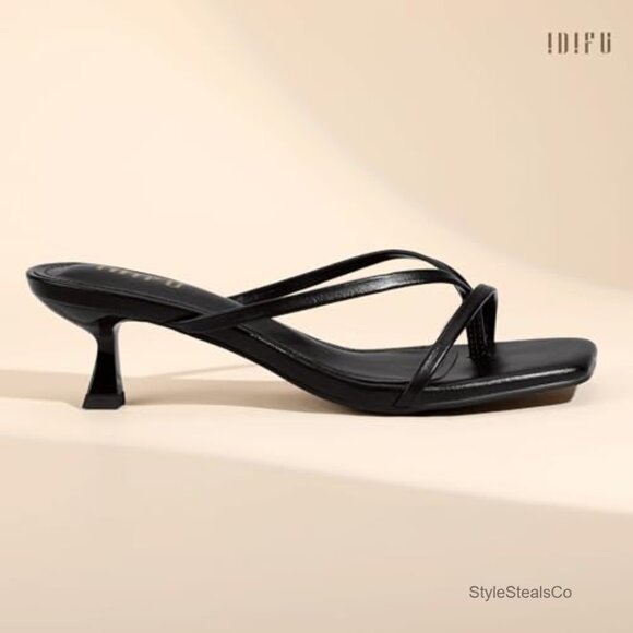 Strappy Square Toe Kitten Heel Sandals Slip On Wedding Party Dress Shoes - Picture 4 of 6